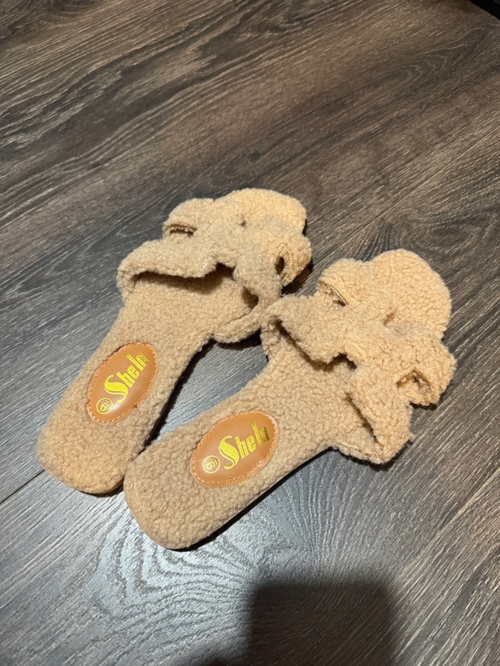 Cozy Teddy Slide Sandals in Camel
